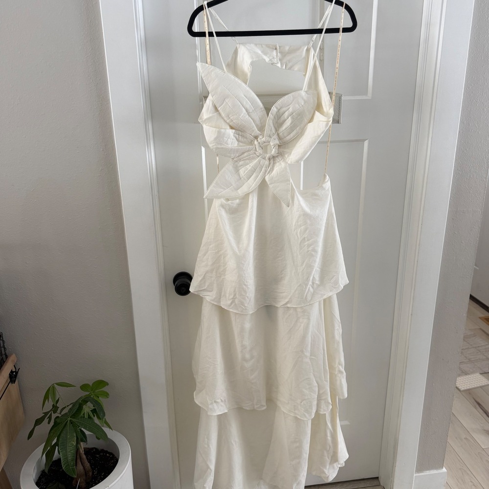 NWT Farm Rio Off-White Flower Maxi Dress Cut-Out Tiered Ruffle XL Boho Bridal